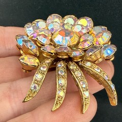 Vintage Selro Selini Rhinestone Brooch Gold Tone AB