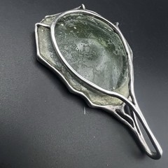 Uri Ramot Sterling Silver Ancient Roman Glass Modernist Pendant 3.25″ 39g