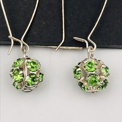 Birch Hill Silver Tone Green Rhinestone Dangle Earrings 2″ Long