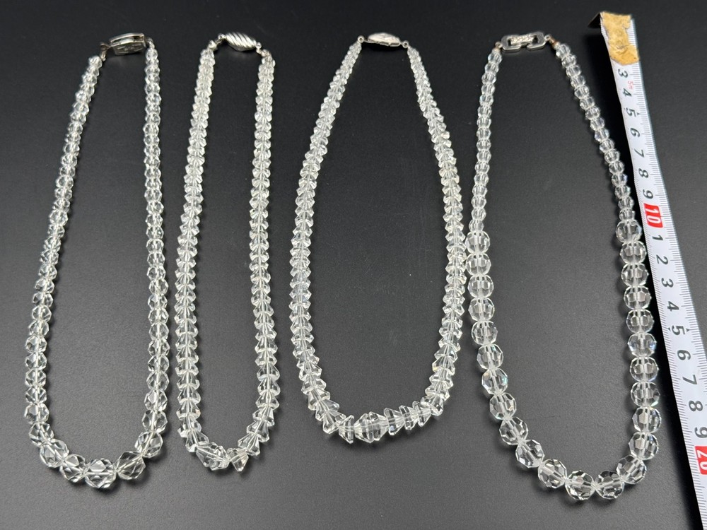Vintage Japanese Rock Crystal Necklace Lot of 4 Faceted Clear Quartz Silver