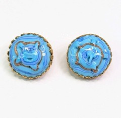 Miriam Haskell Venetian Pinched Art Glass Necklace And Earrings Blue Gold Swirl
