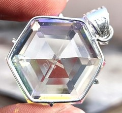 110 CT Hexagon Mystic Topaz 925 Sterling Silver Bi Color Pendant Gems 5MRK