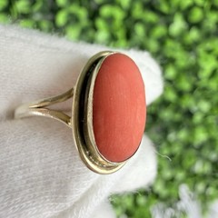 Vintage Antique? Natural Coral Cabochon 800 Silver Gold Tone Ring Size 6.75-7ish