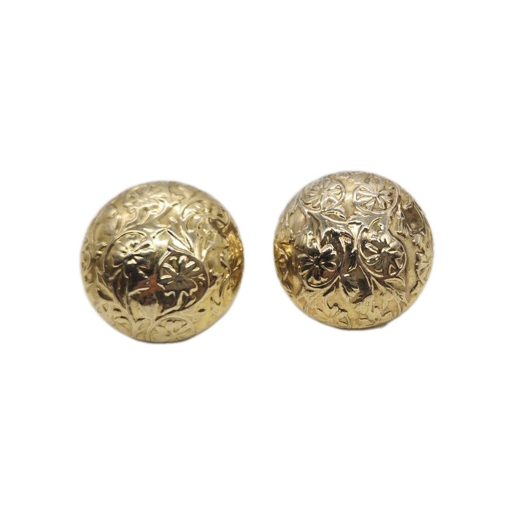 Flower Clip on Earring Gold Tone Dome Floral Embossed Vintage .75 in