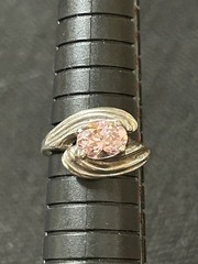 Vintage 925 Sterling Silver Oval Pink Cubic Zirconia Wide Swirl Setting Size 7