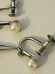 Antique Mother’s 1890’s Screw Back Sterling Silver Green Jade Hexagon Earrings