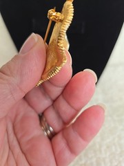 Vintage BSK Brooch Pin Leaf trimmed with Rhinestones 1.5 X 2.0 Inches