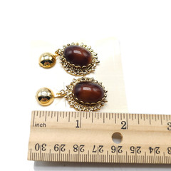 JC Penny Brown Cabochon Dangle Drop Earrings Gold Tone Vintage NWTs