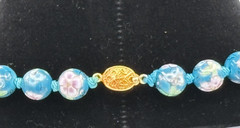 Vintage Chinese Turquoise Cloisonne Enamel Hand-Knotted Floral Bead Necklace 26