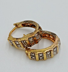 Ross Simons 925 CZ Hoop Earring 0.75in Sterling Silver 4gtw Gold Vermeil Channel