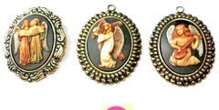 3 Hand Painted Different Resin Angels Scenes Cameos Pretty Pendants 61x46mm