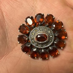 Large Antique Sterling Silver red wine almandine garnet Brooch/pendant 18g