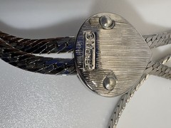 Rare Monet Slide Necklace Silver Tone Tassel Textured Metal Adjustable Size Bolo