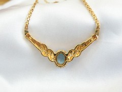 14K Gold on Sterling Silver 925 Natural Heated Blue Topaz Diamond Necklace 18″