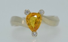 14K Natural 1 Carat Yellow Sapphire & Diamond Ring