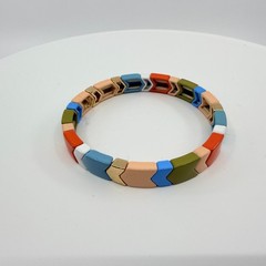 Vintage Multi Color Enamel Chevron Tile Stretch Bracelet Boho Tila Bead Y2K 90s