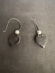 Vintage 925 Silver Dangle Earring Red Stone Faux Pearl Danity Silver Dot Bottom