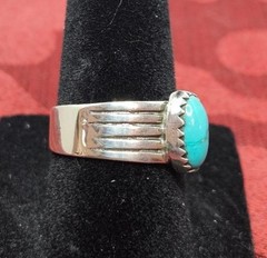 Vintage Turquoise & 925 Silver Ring Size 6-3/4 Signed