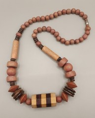Vintage 70s Chunky Wood Bead Statement Necklace Boho Retro Barrel Clasp 25″ 2oz