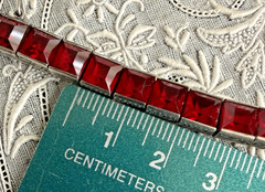 Antique Art Deco H&S Sterling Silver Ruby Red Paste Channel Set Tennis Bracelet