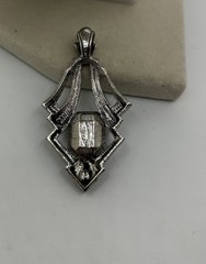 Vtg Avon 1994 Art Deco Faux Amethyst Marcasite Pendant SilverTone