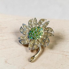 Vintage Sarah Coventry Mountain Flower Brooch 1968 Rhinestone Silver Tone Pin
