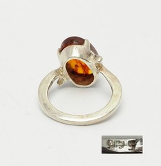 Unusual free form modern sterling silver and oval amber ring size 6.5