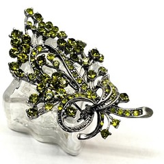VTG Floral Spray Bow Pin Brooch Sparkling AB Peridot Green Crystal Rhinestones
