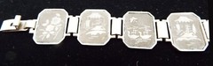 VTG SIGNED JAPAN ORIGINAL DAMASCENE 11 PANEL SIAM LINK BRACELET 24K INLAY