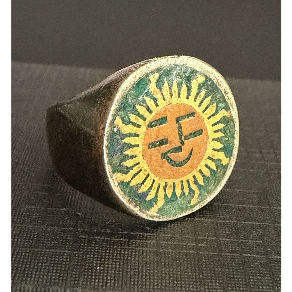 Vintage Mexican Silver Ring Sun Signet Pinky Mexico 925