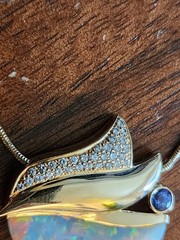 Vintage 9ct Opal 14k Yellow Gold Pendant With Diamond & Tanzanite Accents