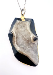 Vintage 925 Sterling Silver Vermeil Druzy Agate Pendant Necklace 28 in