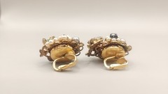 1950s Original by Robert Signed Clip On Earrings Floral Green Crystal Cluster