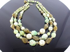 Vintage West Germany Multi Strand Green Bead Necklace 16.5–18″