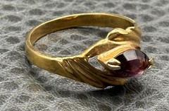 Vintage 80s 90s Gold Plated Marquise Purple Stone Ring Vintage Size 8