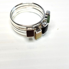 VTG Sterling Silver 925 Inlay Rings Set Of 4, Size 10, Stackable Onyx Aventurine