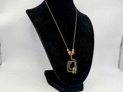 Vintage Brutalist Asymmetrical Square Spiral Green Gemstone Necklace 16” DbG W