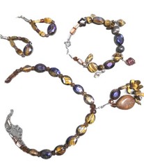 Vintage, Golden Tigers Eye & Aubergine Beaded Jewelry Set (1262)