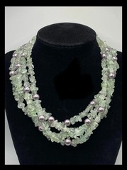 Elegant Sterling Silver 925 Clasp, Prehnite & Silver Pearl Accents 15” Necklace