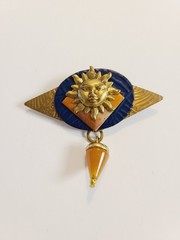 Vintage 90’s Mixed Metals Celestial Sun Brooch Polished Stone/Glass Dangle Charm