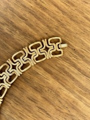 Crown Trifari Goldtone Textured Link Bracelet Mid Century Modern Style 7.5”