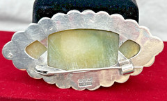 Antique sterling silver Jade brooch orange yellow green 1850-1910 Mexico