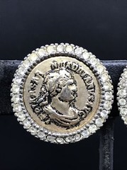 Vintage Costume Fashion Jewlery Silver tone Faux Roman Coin Clip-on Earrings