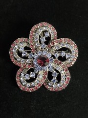Stunning Vintage Red & Pale Blue Rhinestone Floral Flower Brooch Pin Pendant