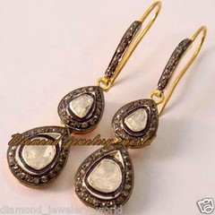 2.59ctw Genuine Old Mine Rose Antique Cut Diamond Vintage Silver Earring Jewelry