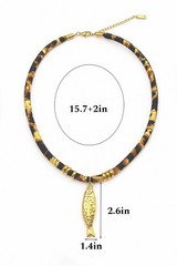 18K Gold Plated Fish Pendant Necklace Leopard Print Fabric Cord Choker Jewelry