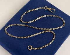 7.4g Paperclip Cable Solid 14k Gold Fob 14” 2.1mm Victorian Rolo Watch Chain Vtg