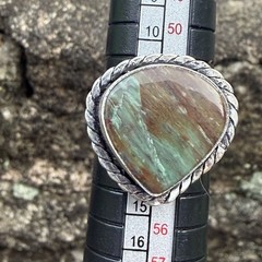 Green Brown Jasper Ring 6.5 Sterling Silver Twisted Rope Boho Southwestern