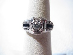 ART NOUVEAU 18K WHITE GOLD DIAMOND & SAPPHIRE ANTIQUE FILIGREE RING – SZ 4 1/2