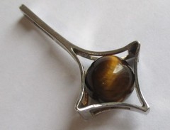 1.5in SMALL VINTAGE STERLING SILVER FINLAND MODERNIST PENDANT TIGER’S EYE ORB